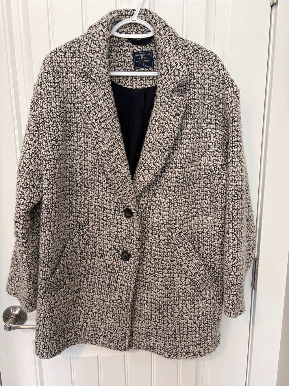 Abercrombie & Fitch Wool Blend Boucle Tweed Oversized Coat Jacket L